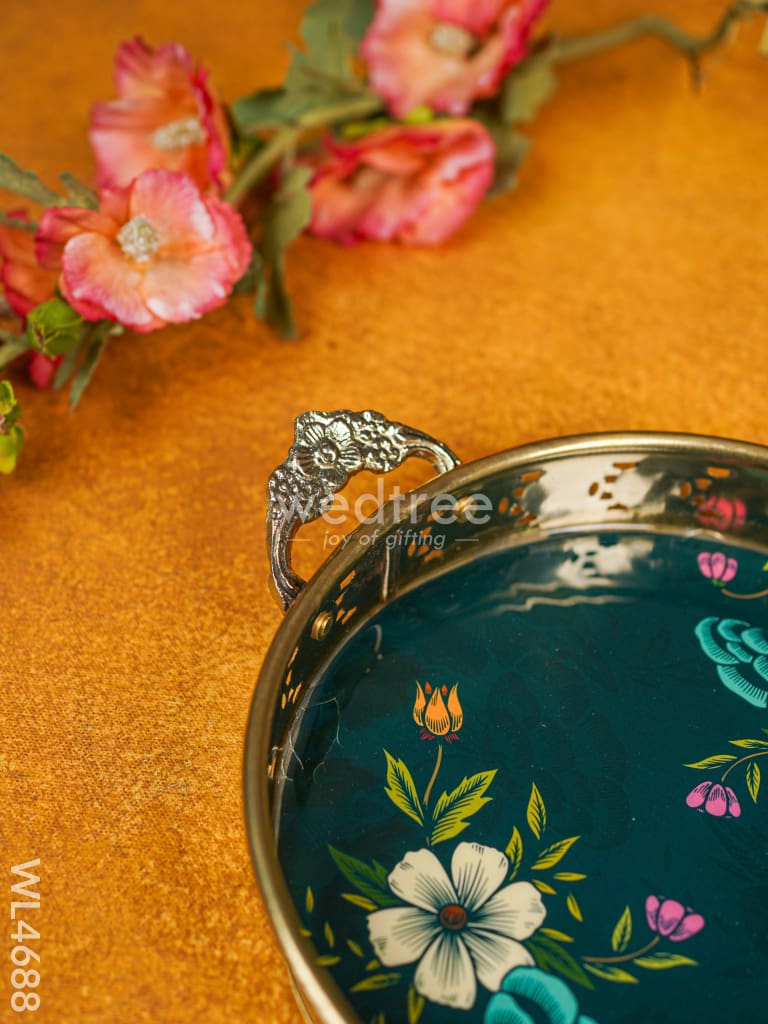 Floral Printed Brass Tray - 9 inch - WL4688