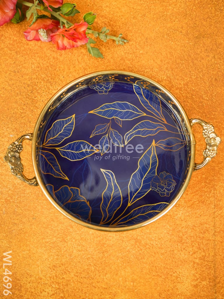 Floral Printed Brass Tray - 9 inch - WL4696