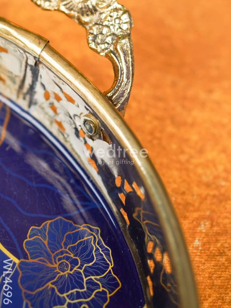 Floral Printed Brass Tray - 9 inch - WL4696