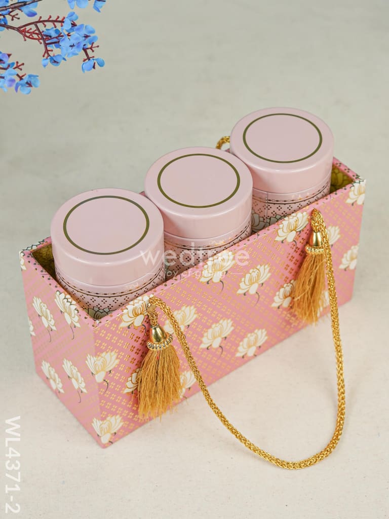 Floral Printed Tin Box with Handle - Set of 3 - WL4371