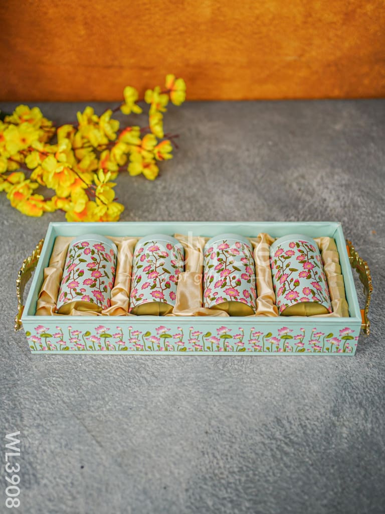Floral Printed Tray with Jar Set - WL3908