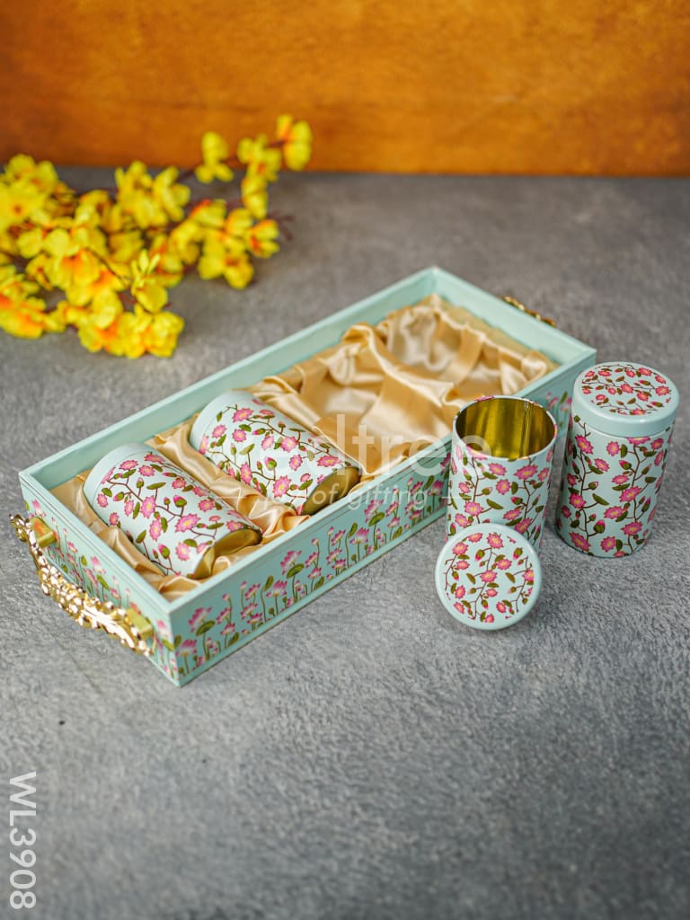 Floral Printed Tray with Jar Set - WL3908