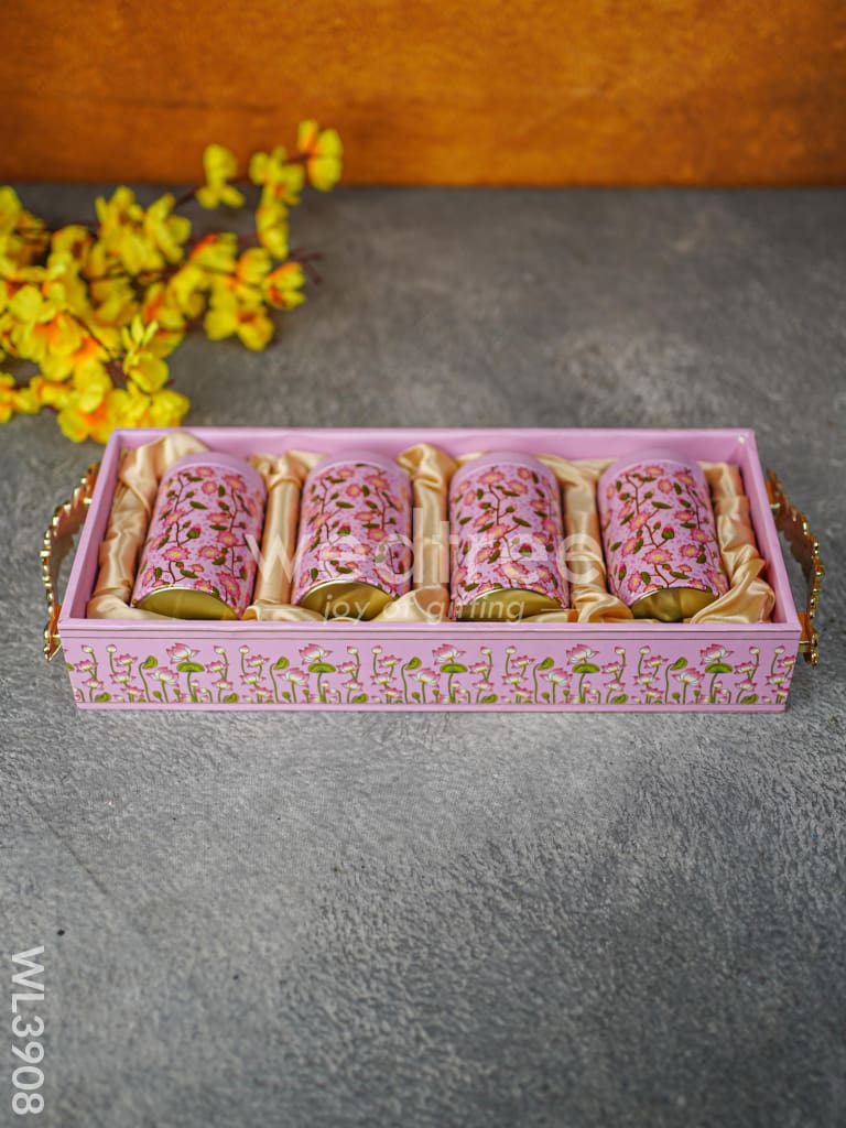 Floral Printed Tray with Jar Set - WL3908