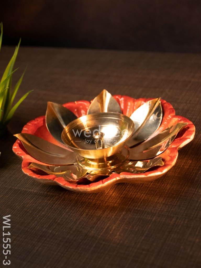 Flower shaped Brass Diya with Floral Base - WL1555