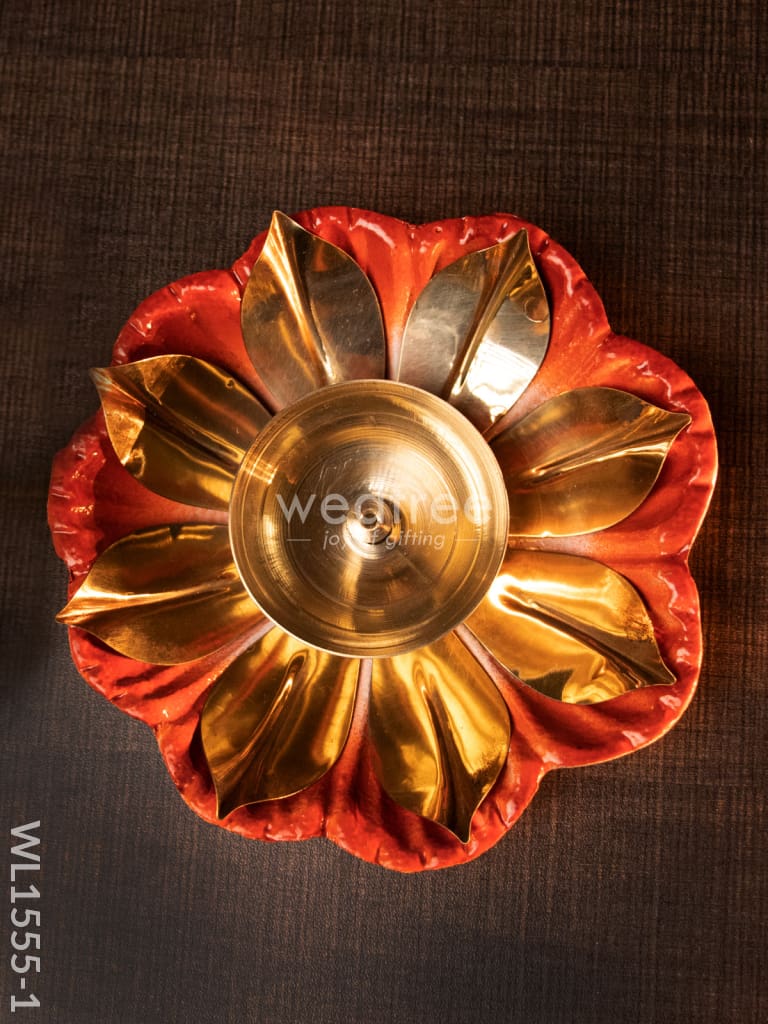 Flower shaped Brass Diya with Floral Base - WL1555