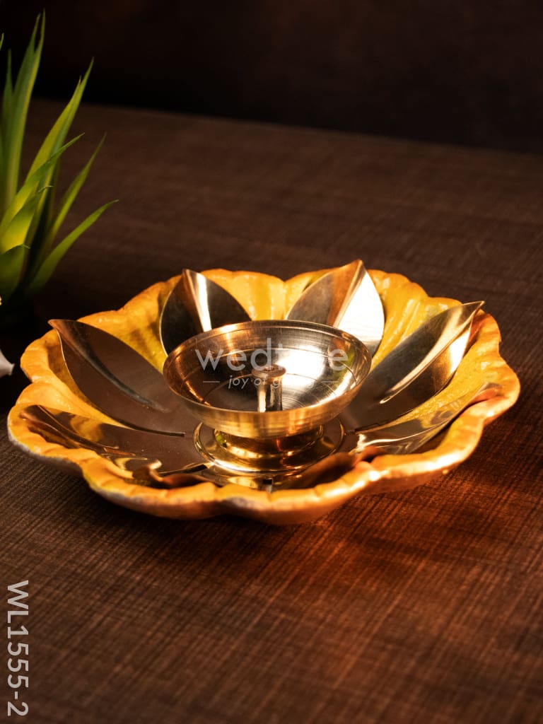 Flower shaped Brass Diya with Floral Base - WL1555