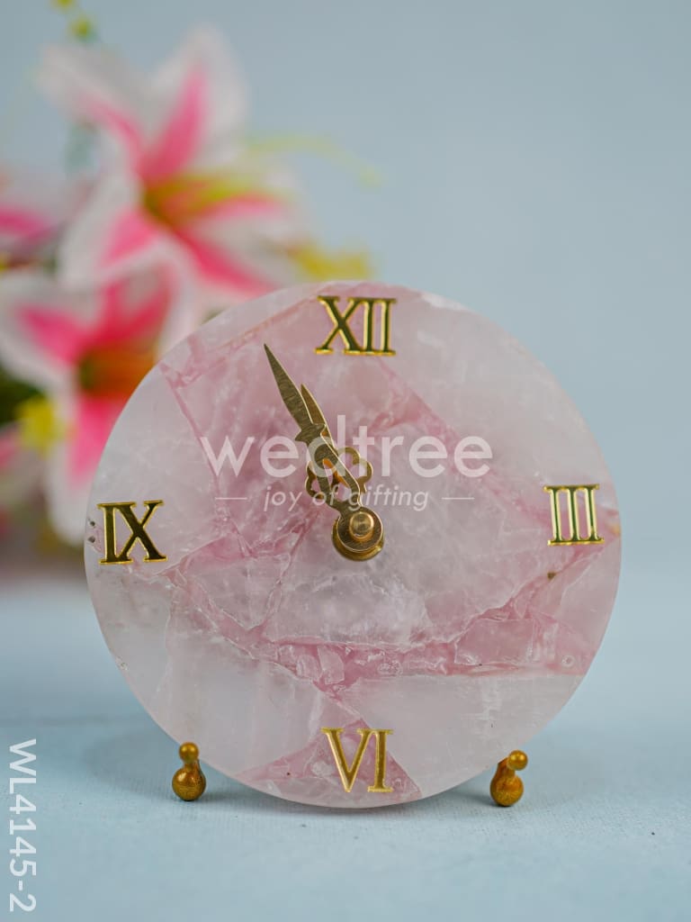 Gem stone Table Clock with Stand - Pink quartz - WL4145-2