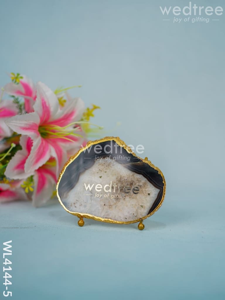 Gemstone Agate Slice with Gold Electroplated Border - White agate - WL4144