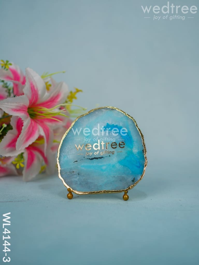 Gemstone Agate Slice with Gold Electroplated Border - White agate - WL4144
