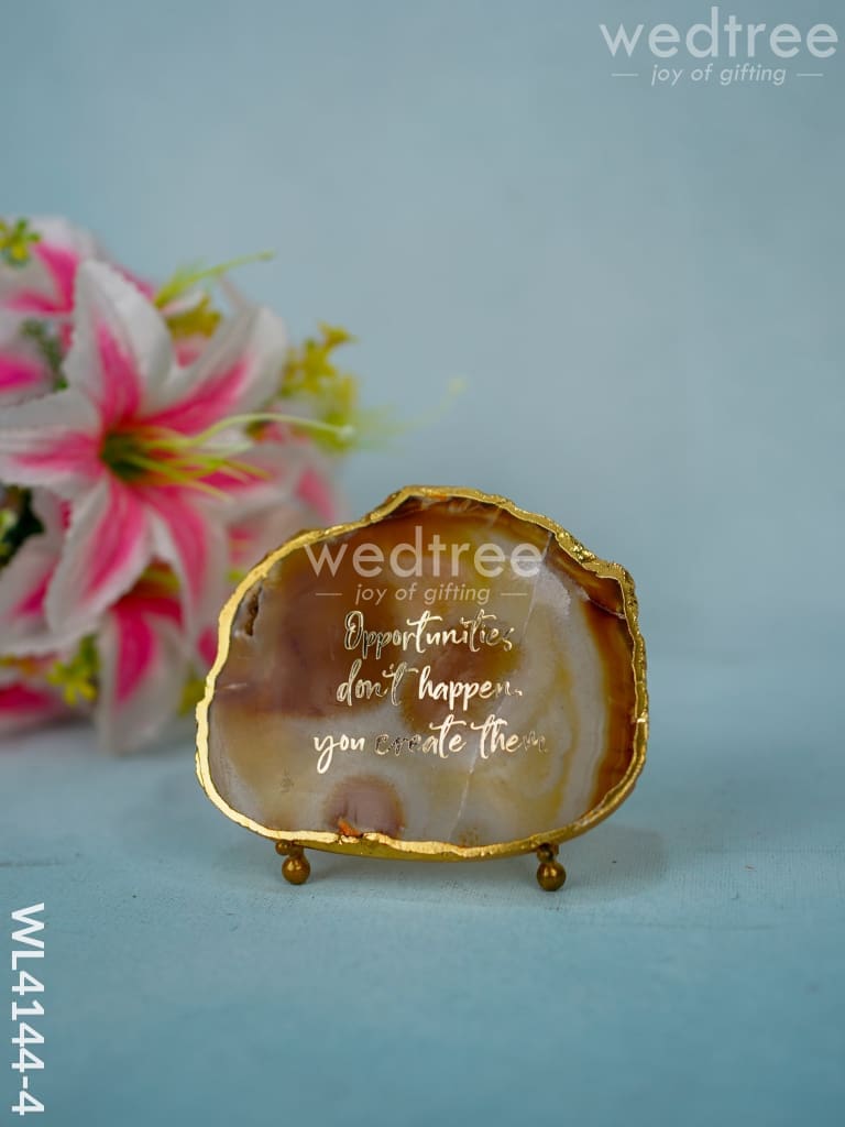 Gemstone Agate Slice with Gold Electroplated Border - White agate - WL4144