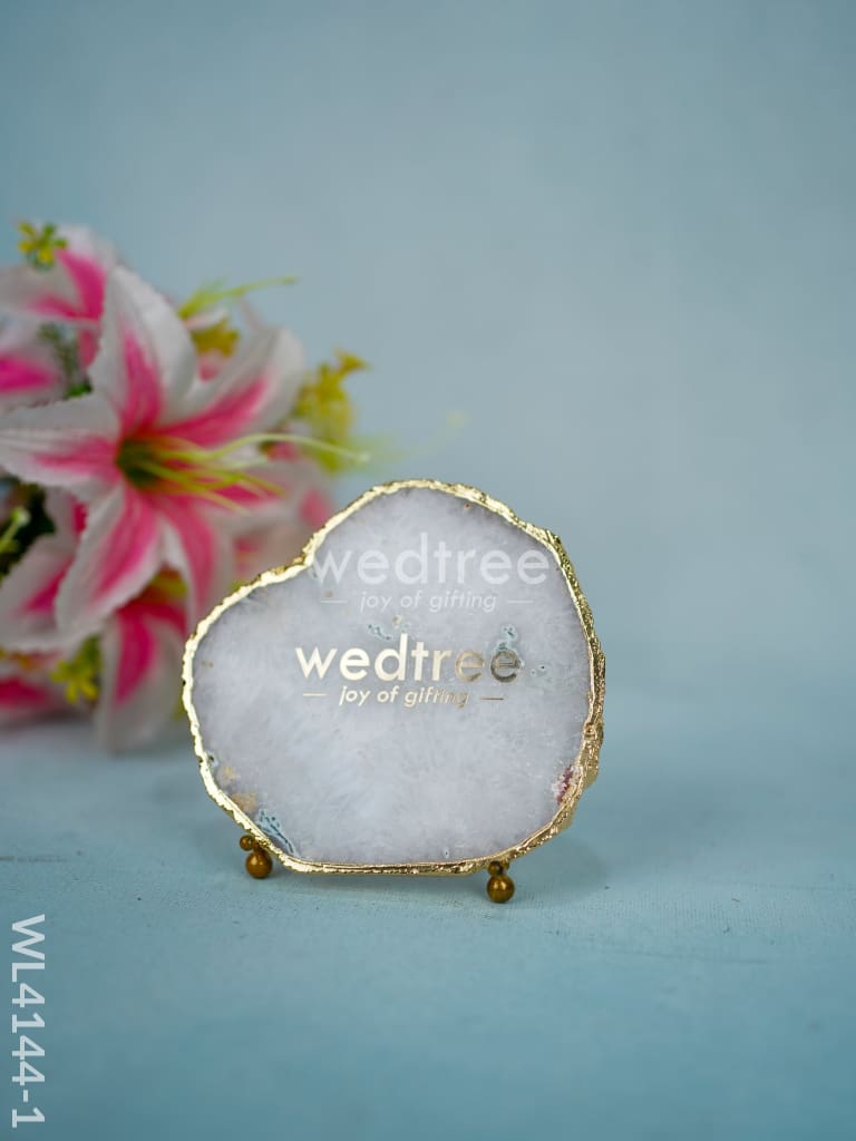 Gemstone Agate Slice with Gold Electroplated Border - White agate - WL4144