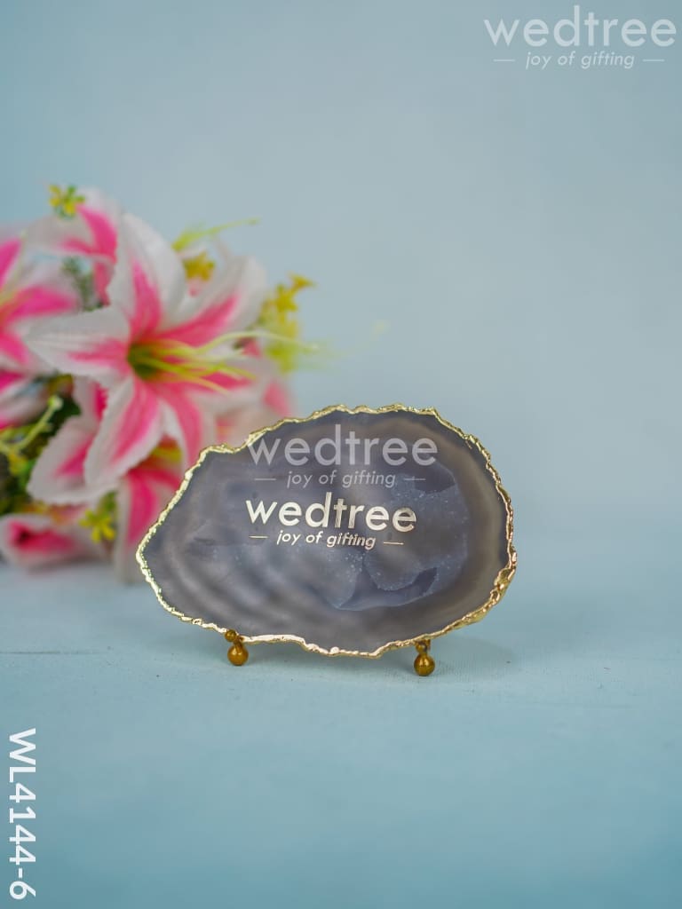Gemstone Agate Slice with Gold Electroplated Border - White agate - WL4144
