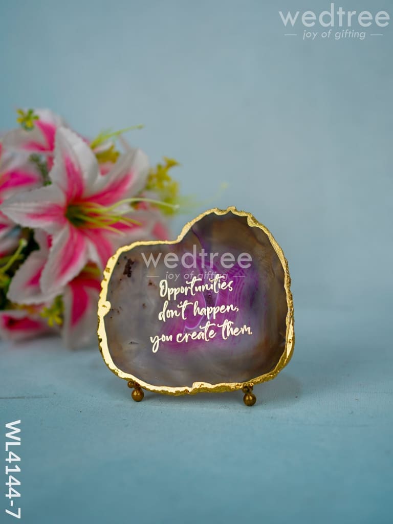 Gemstone Agate Slice with Gold Electroplated Border - White agate - WL4144