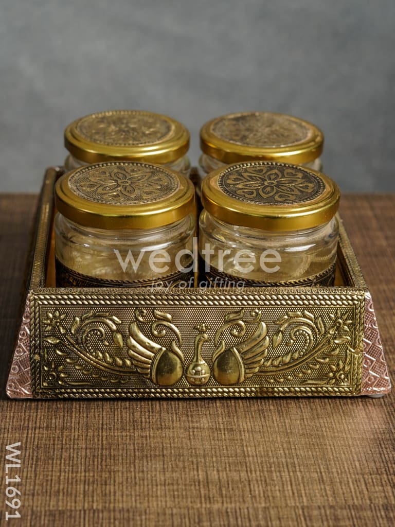 German Oxidised Dry Fruit Box - 4 Jar (7x7) - WL1691
