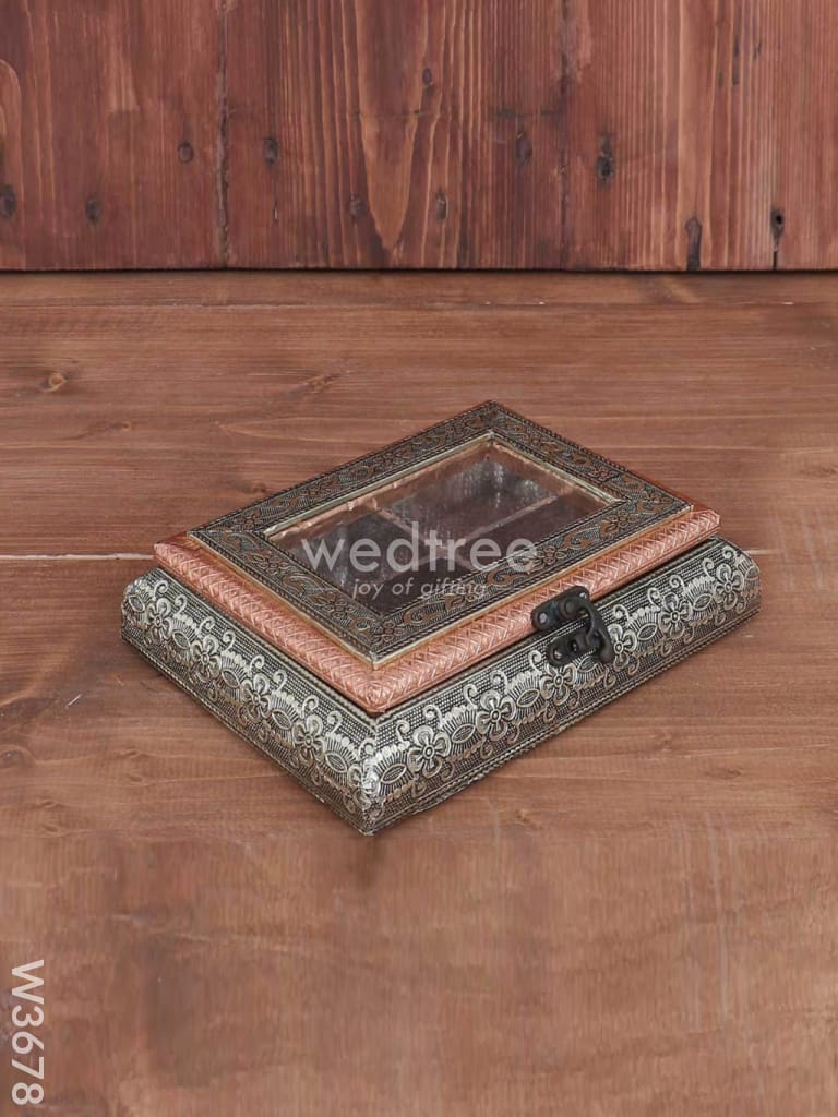 German oxidised transparent dry fruit box 6 X 8 inch - W3678
