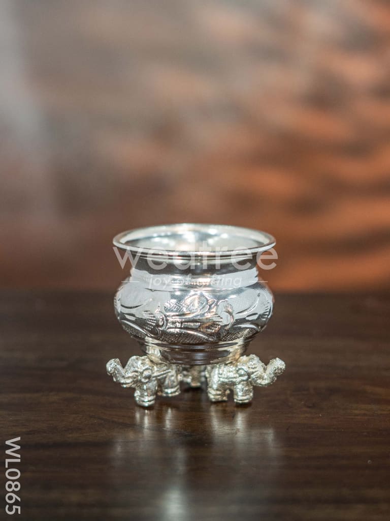 German Silver 1 Cup Kumkum Bowl with elephant in the bottom - WL0865