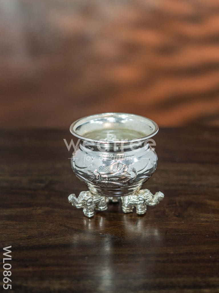 German Silver 1 Cup Kumkum Bowl with elephant in the bottom - WL0865