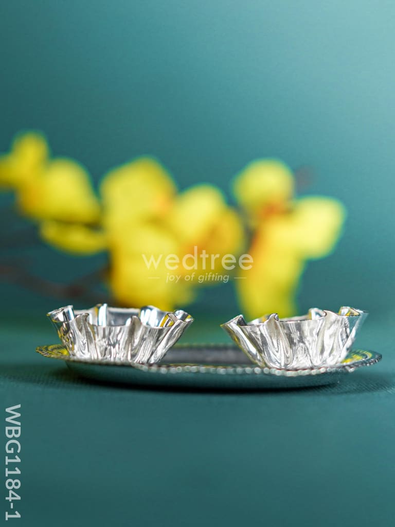 German Silver 2-Cup Kumkum Holder with Round Base - WBG1184-1