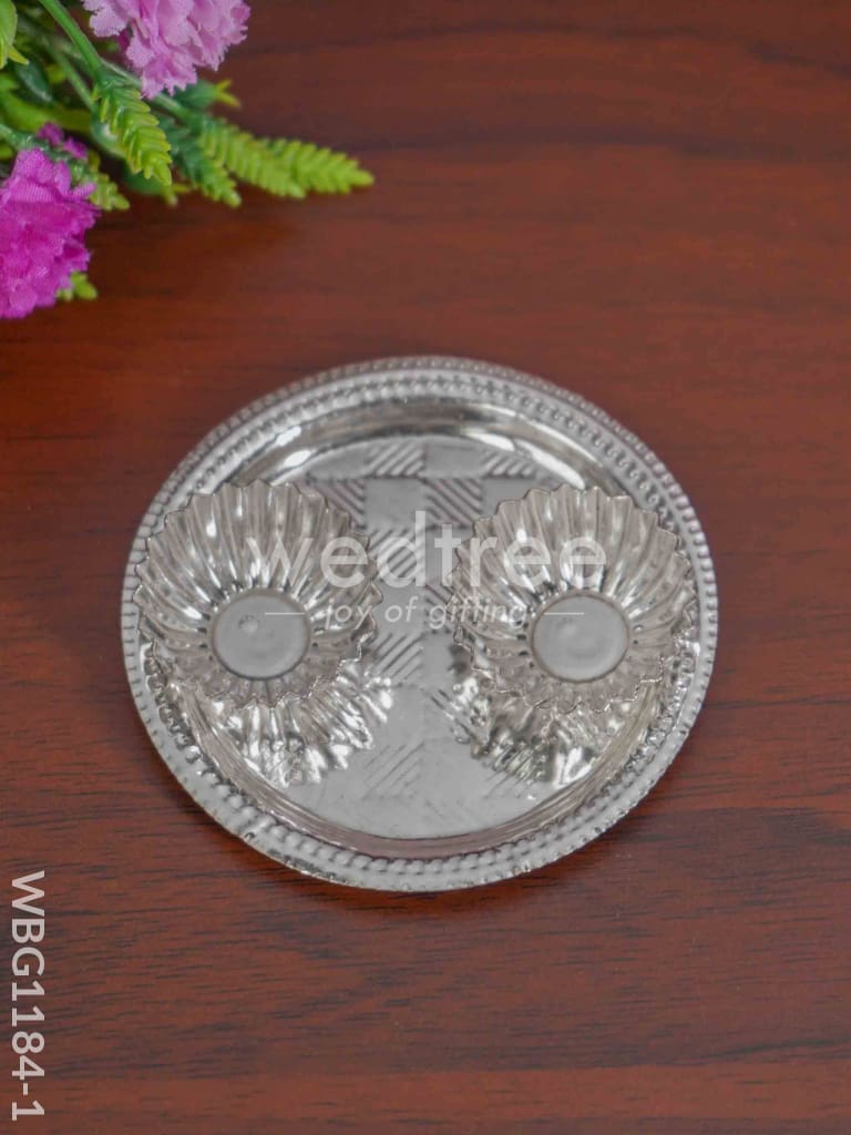 German Silver 2-Cup Kumkum Holder with Round Base - WBG1184-1