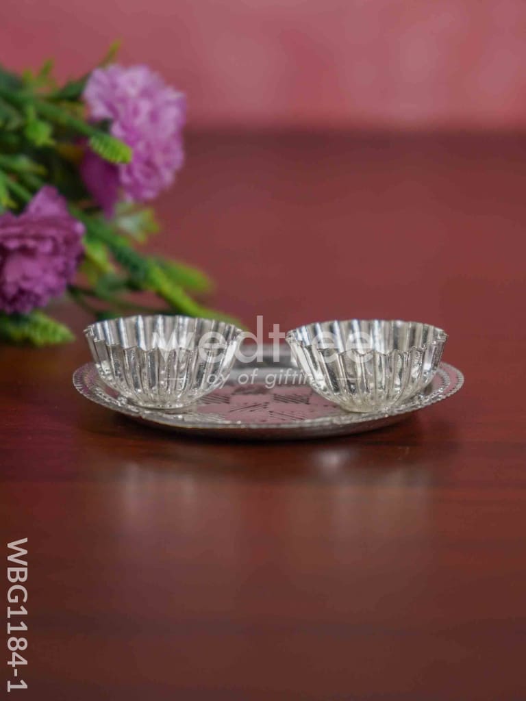 German Silver 2-Cup Kumkum Holder with Round Base - WBG1184-1