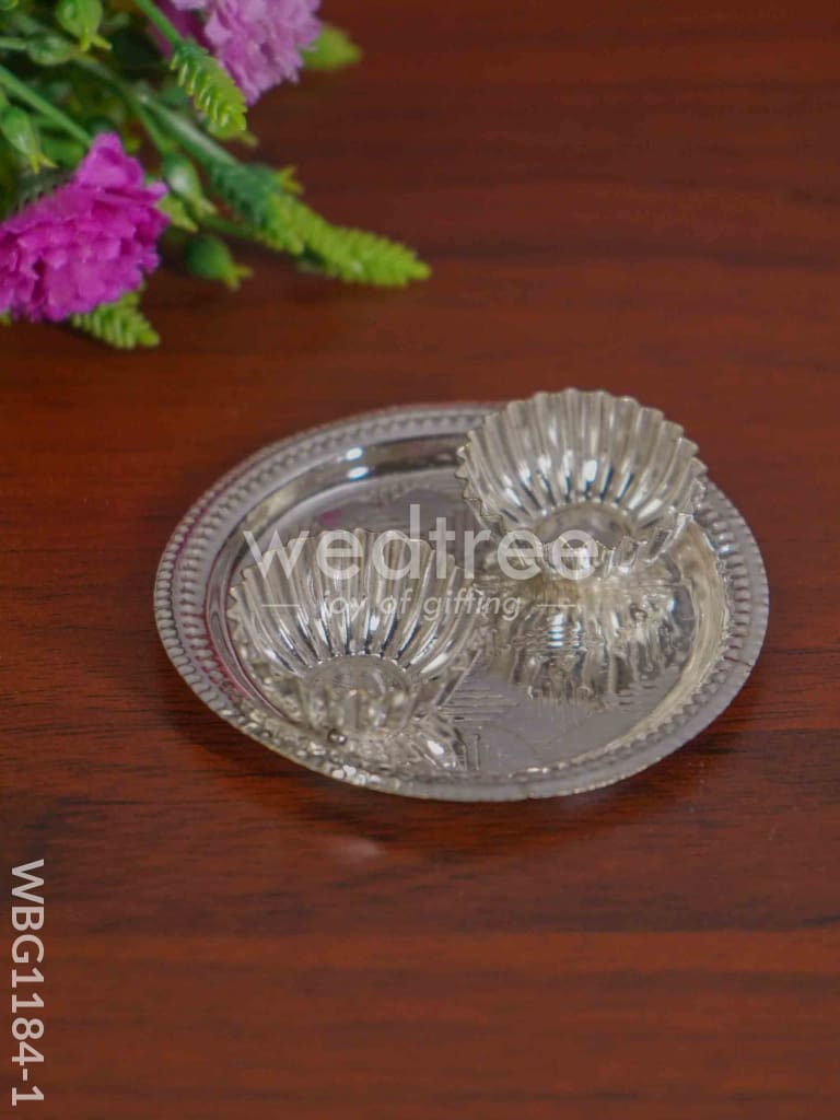 German Silver 2-Cup Kumkum Holder with Round Base - WBG1184-1
