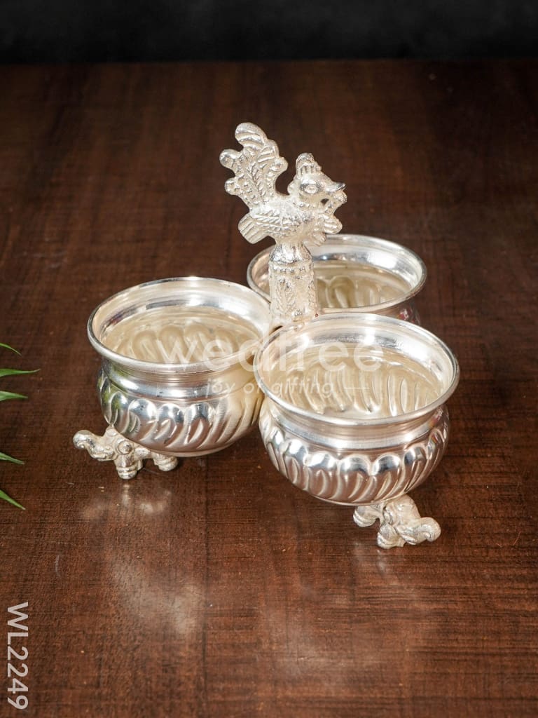 German silver 3 cups kumkum holder - WL2249
