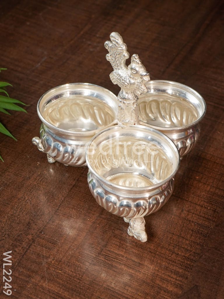 German silver 3 cups kumkum holder - WL2249