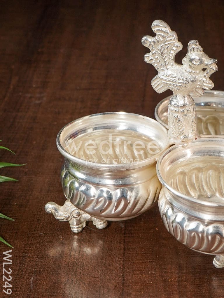 German silver 3 cups kumkum holder - WL2249