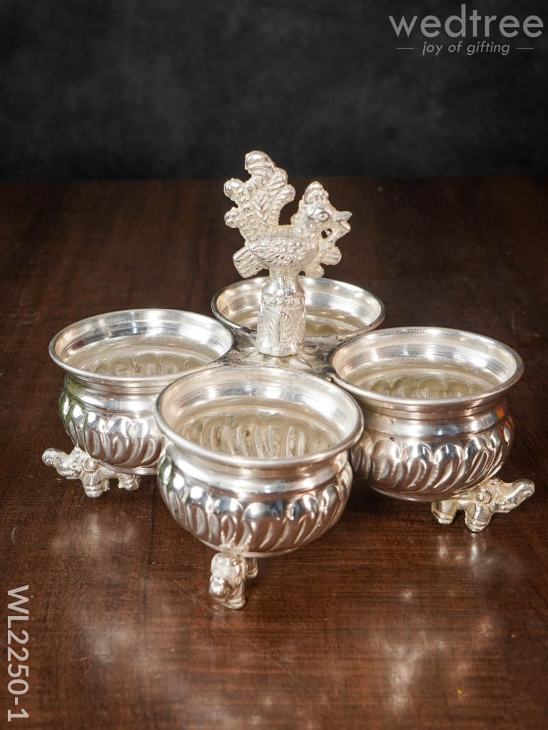 German Silver 4 Cup Kumkum Holder - WL2250