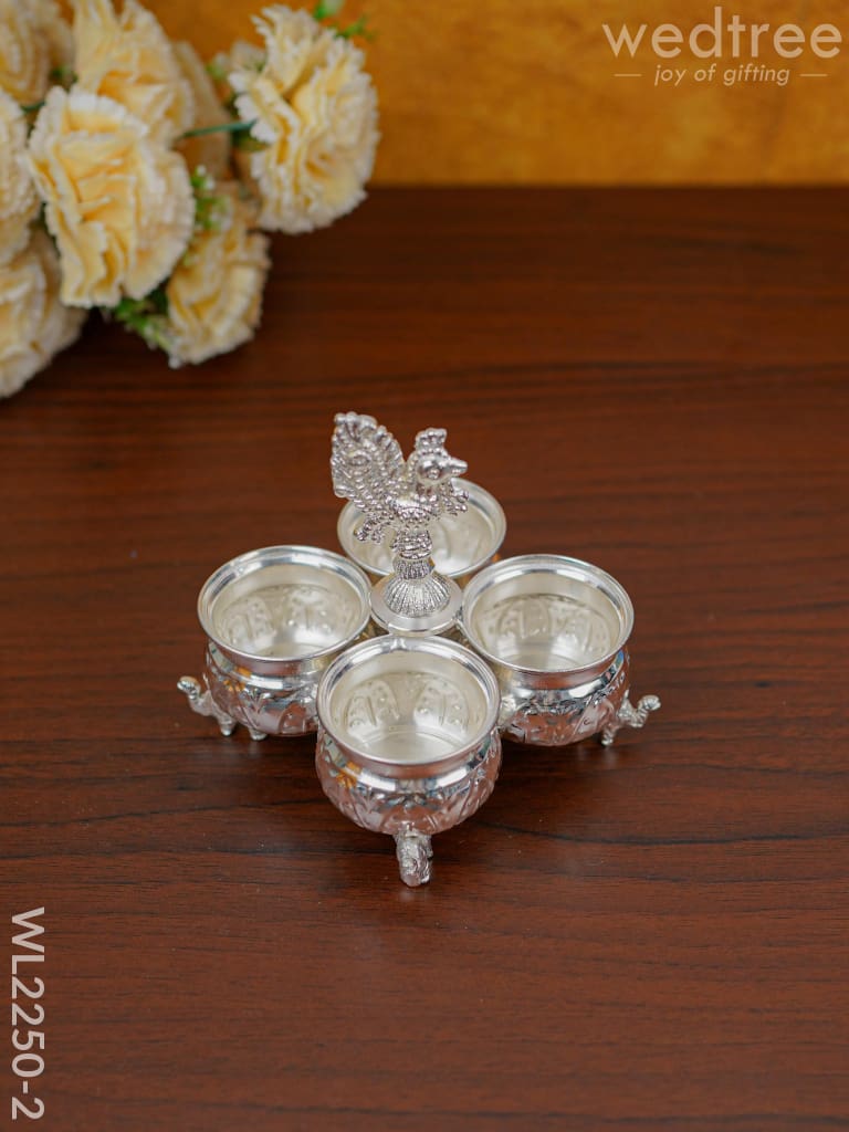 German Silver 4 Cup Kumkum Holder - WL2250