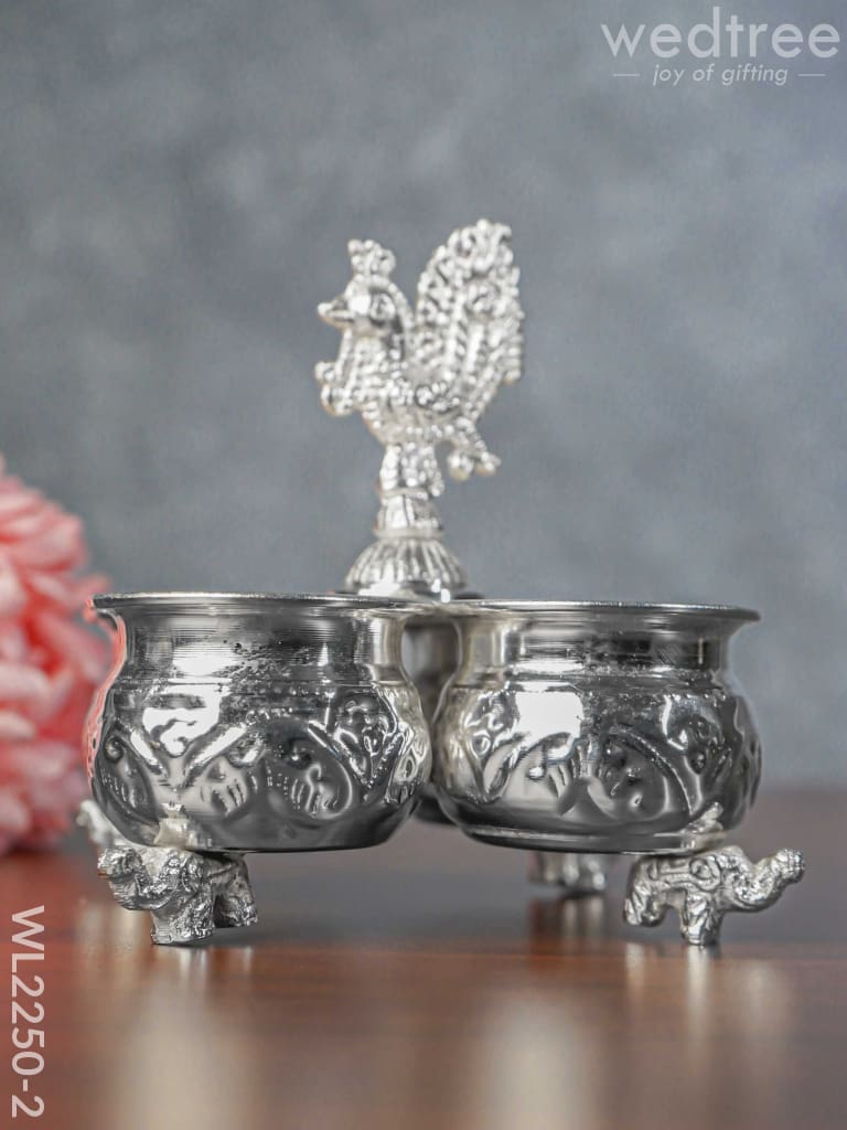 German Silver 4 Cup Kumkum Holder - WL2250