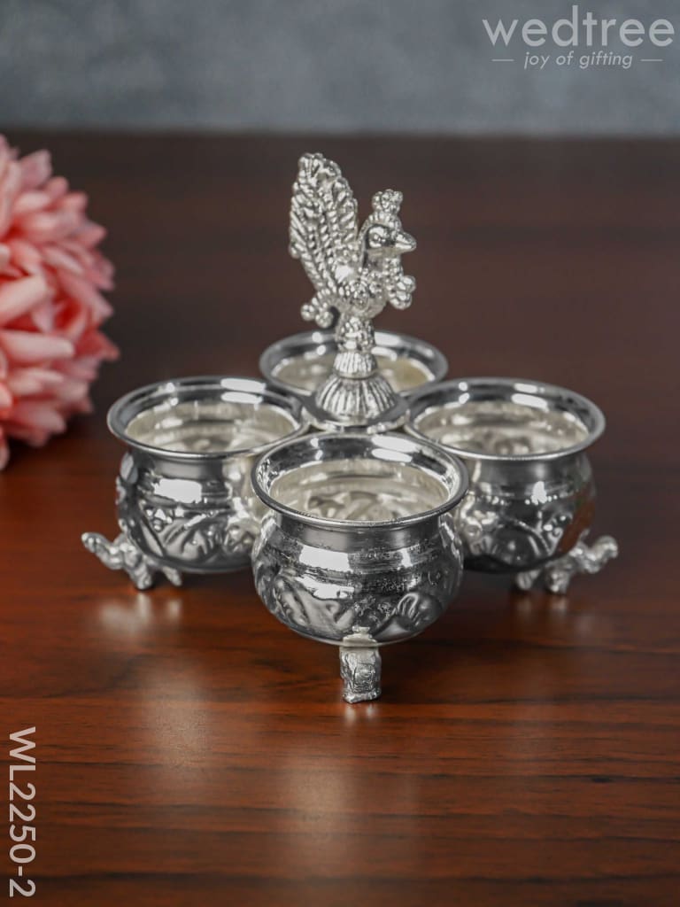German Silver 4 Cup Kumkum Holder - WL2250