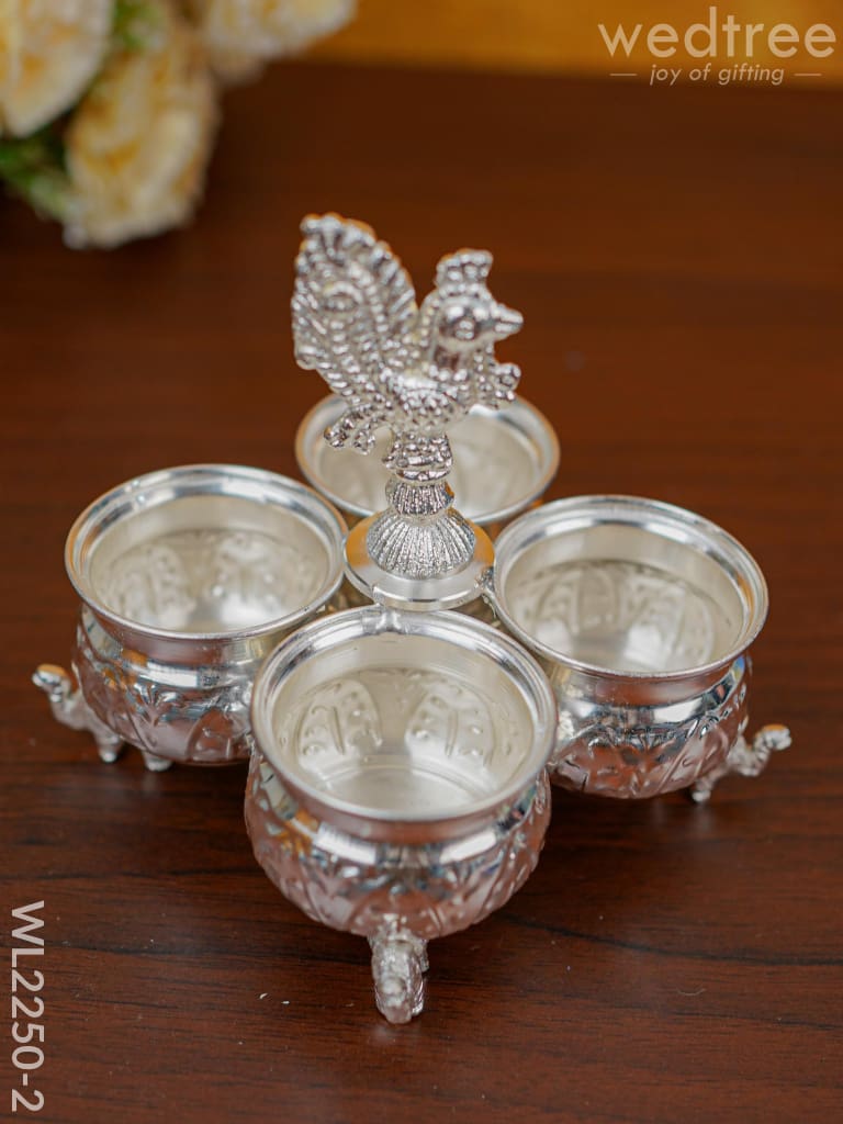 German Silver 4 Cup Kumkum Holder - WL2250