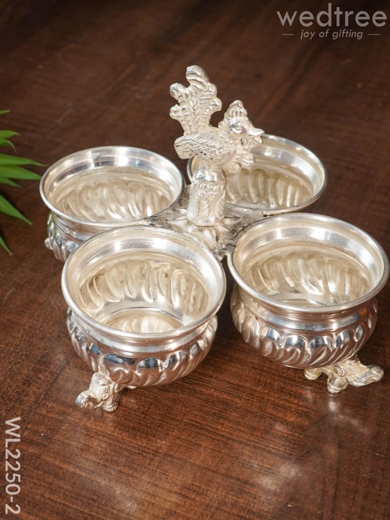 German Silver 4 Cup Kumkum Holder - WL2250