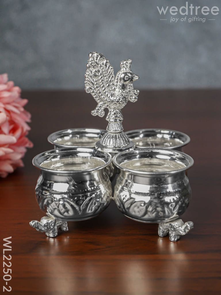 German Silver 4 Cup Kumkum Holder - WL2250