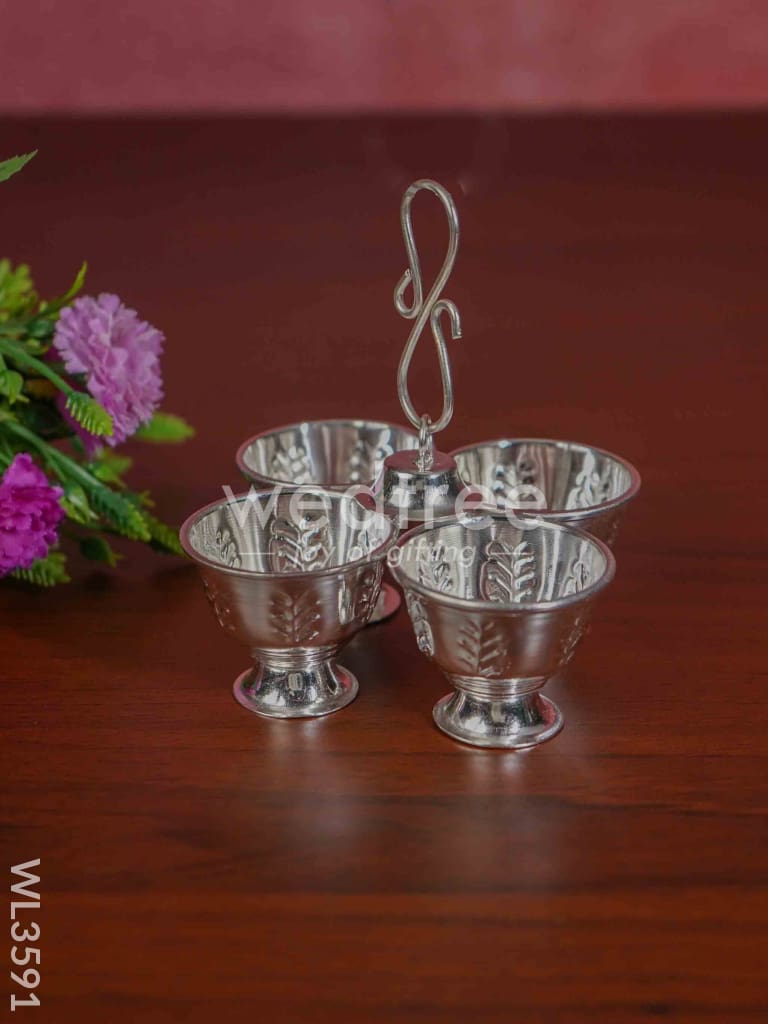 German Silver 4 Cup Kumkum Holder - WL3591