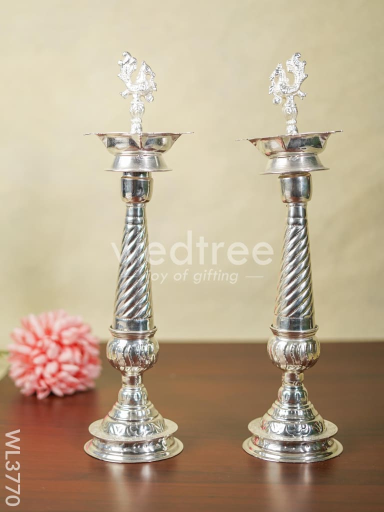German Silver Annapakshi 5 Face Kuthu Vilaku - Set of 2 - 16 inch - WL3770
