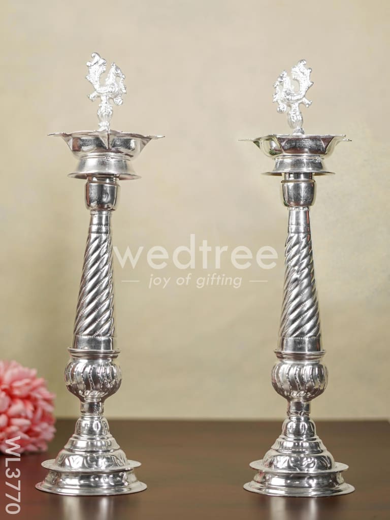 German Silver Annapakshi 5 Face Kuthu Vilaku - Set of 2 - 16 inch - WL3770