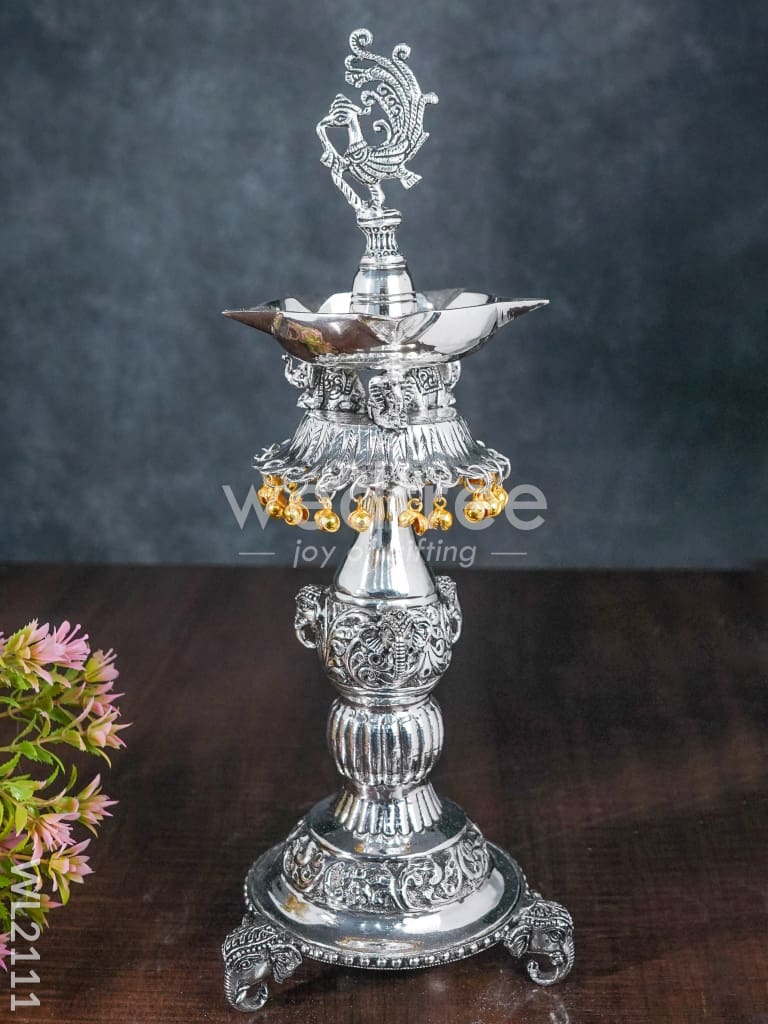 German Silver Annapakshi Kuthuvilakku with Elephant Leg (Antique Finish) - WL2111