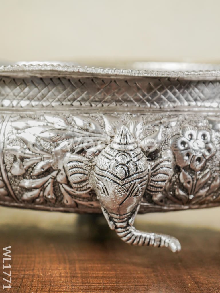 German Silver Antique Elephant Urli wiith Tri-Stand - 14 inch - WL1771