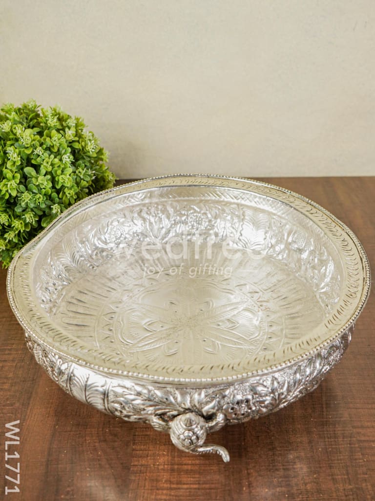 German Silver Antique Elephant Urli wiith Tri-Stand - 14 inch - WL1771