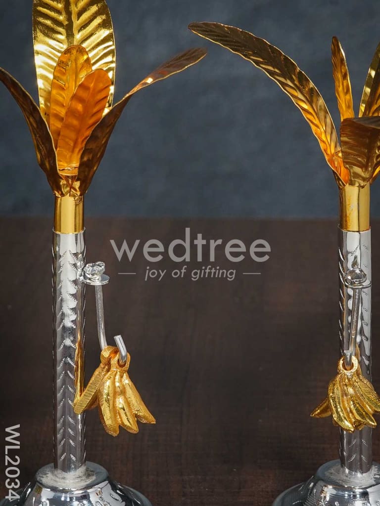 German Silver Banana Tree with Gold Leaves Small (Set of 2) - WL2034