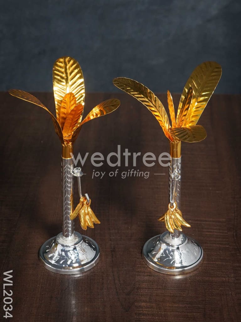German Silver Banana Tree with Gold Leaves Small (Set of 2) - WL2034