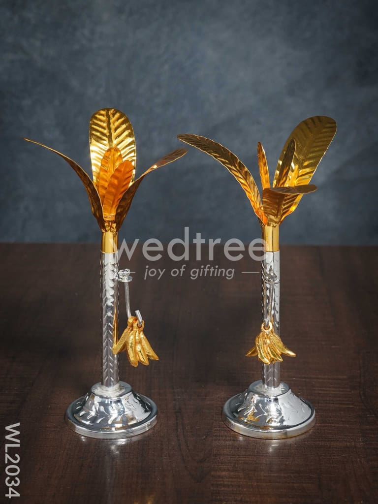 German Silver Banana Tree with Gold Leaves Small (Set of 2) - WL2034