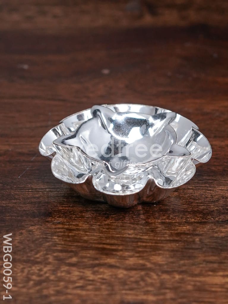 German Silver Floral designed Diya - WBG0059
