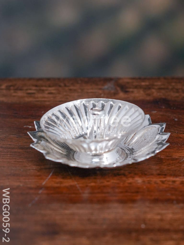 German Silver Floral designed Diya - WBG0059