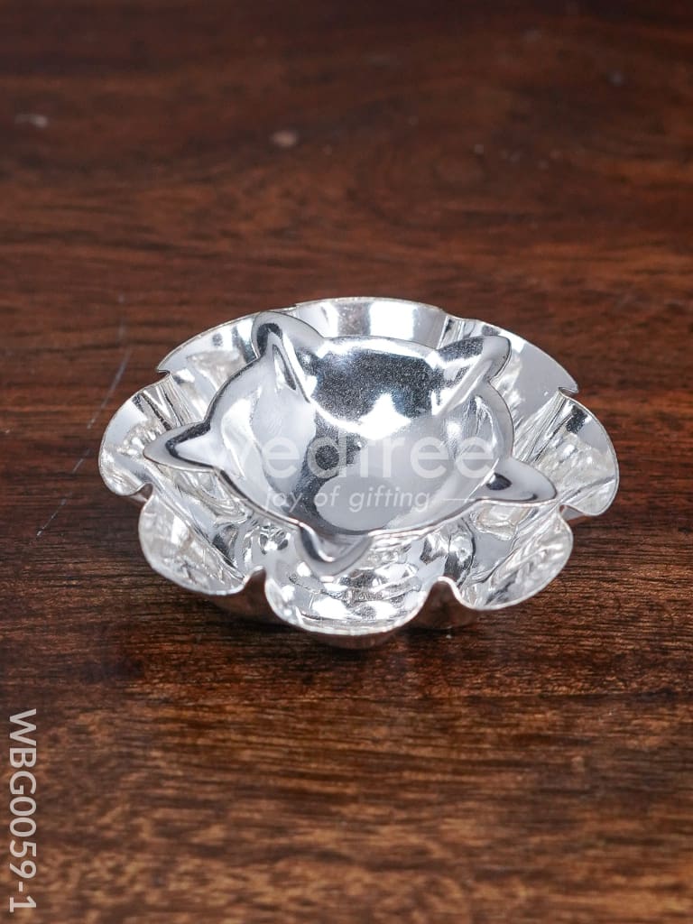 German Silver Floral designed Diya - WBG0059