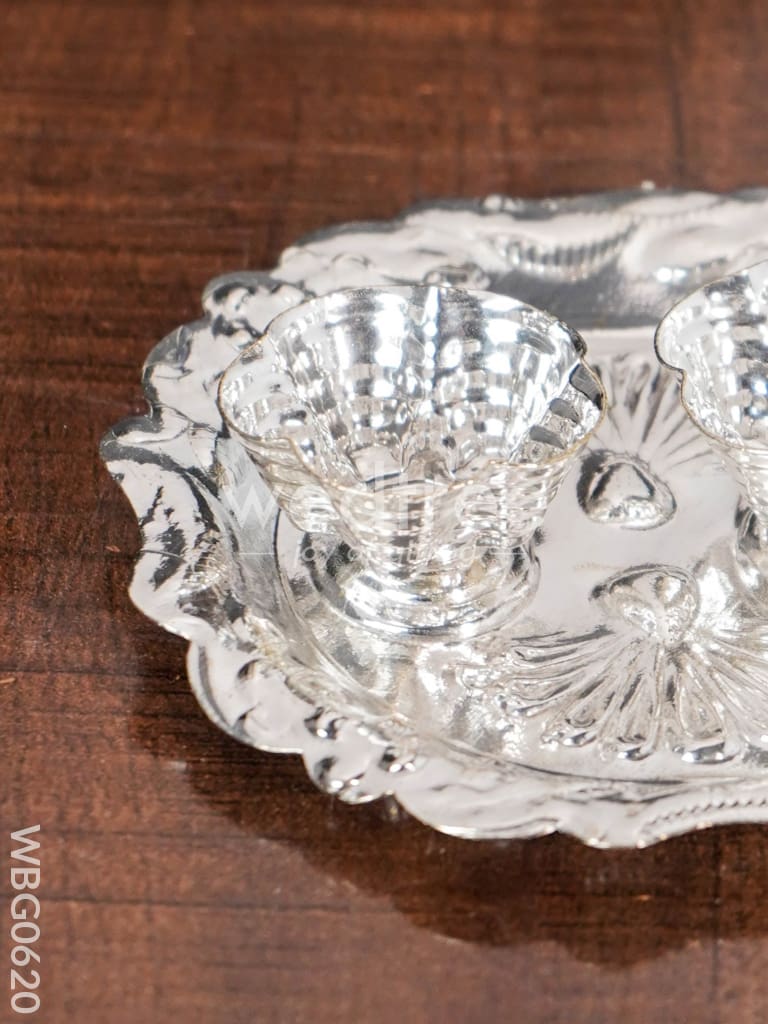 German Silver Flower Shaped 2 kumKum Holder - Round - WBG0620