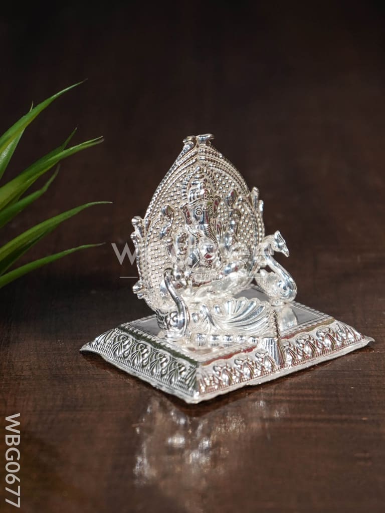 German Silver Ganesha in Heart Shape kumkum Platter - WBG0677