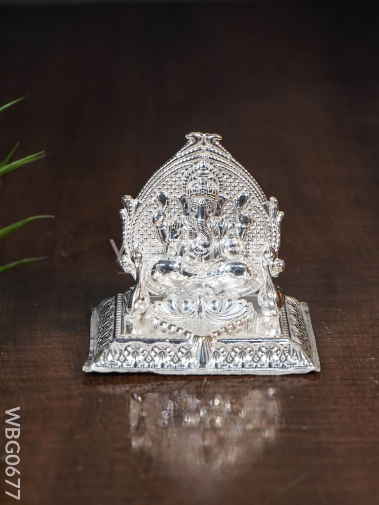 German Silver Ganesha in Heart Shape kumkum Platter - WBG0677